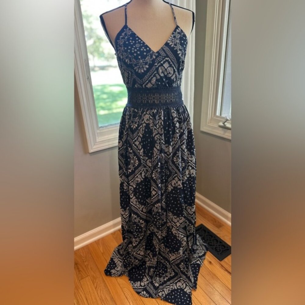 Miss Avenue Navy blue and white bandana print  Maxi Dress  medium